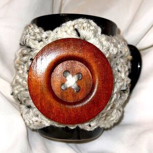 Handmade coffee tea mug hug hugger cozy NEW gift cream oatmeal tweed black